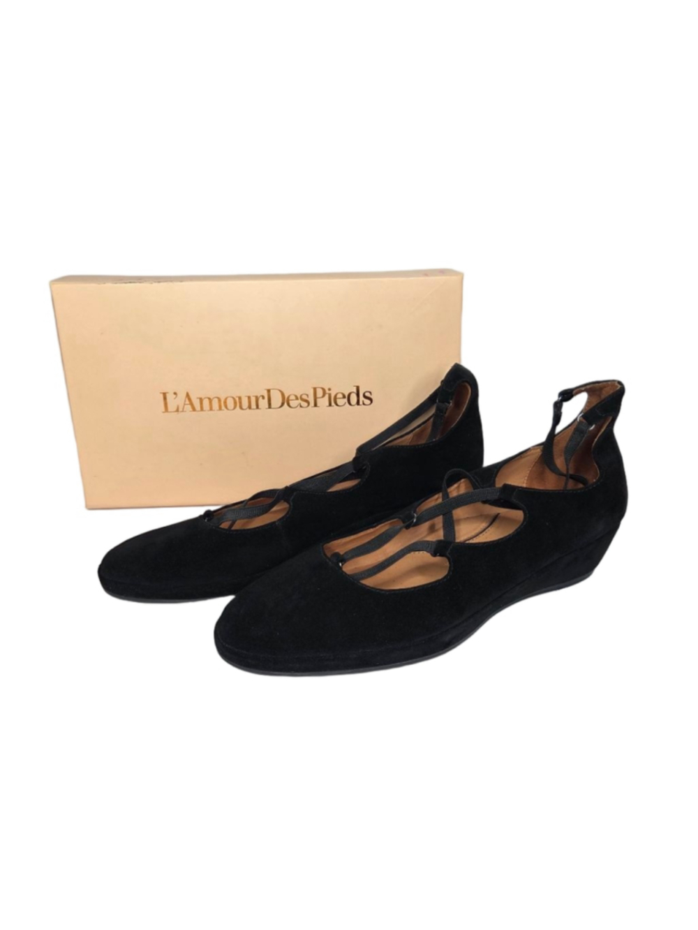 L'Amour Des Pieds Benham Wedge Shoes Black Suede Women's Size 11 Euro 42.5 - Picture 1 of 12
